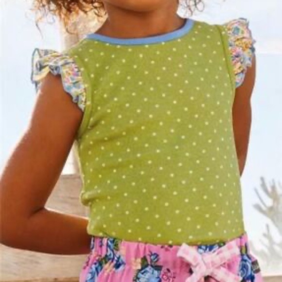MATILDA JANE Ditzy Daisy Tank Top GIRLS 4 Green Polka Dot Boutique Ruffle Shirt - Picture 1 of 7